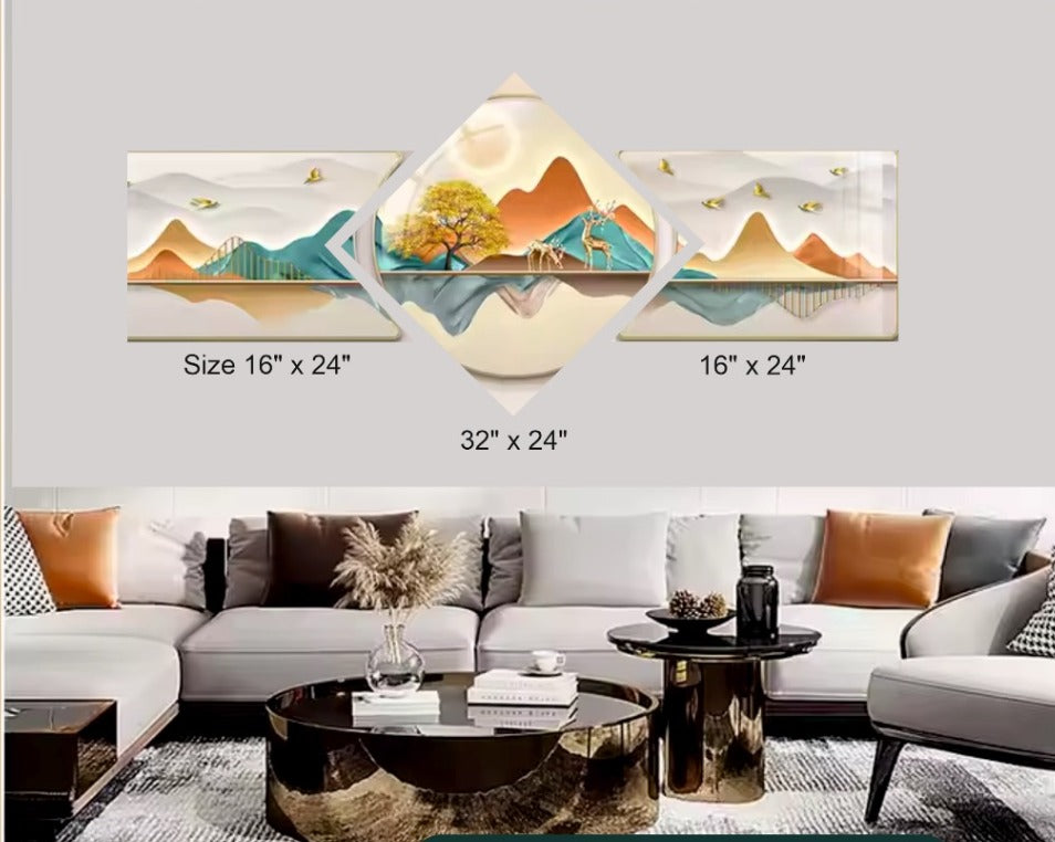 Golden Mountain Landscape Wall Art for Elegant Living Rooms
