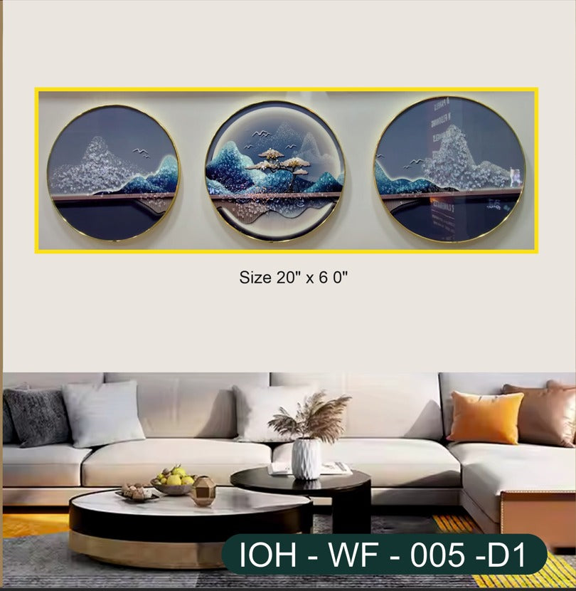 Modern Crystal Wall Frame with Gold PVC – Round Scenic Design for Elegant Living Room Décor