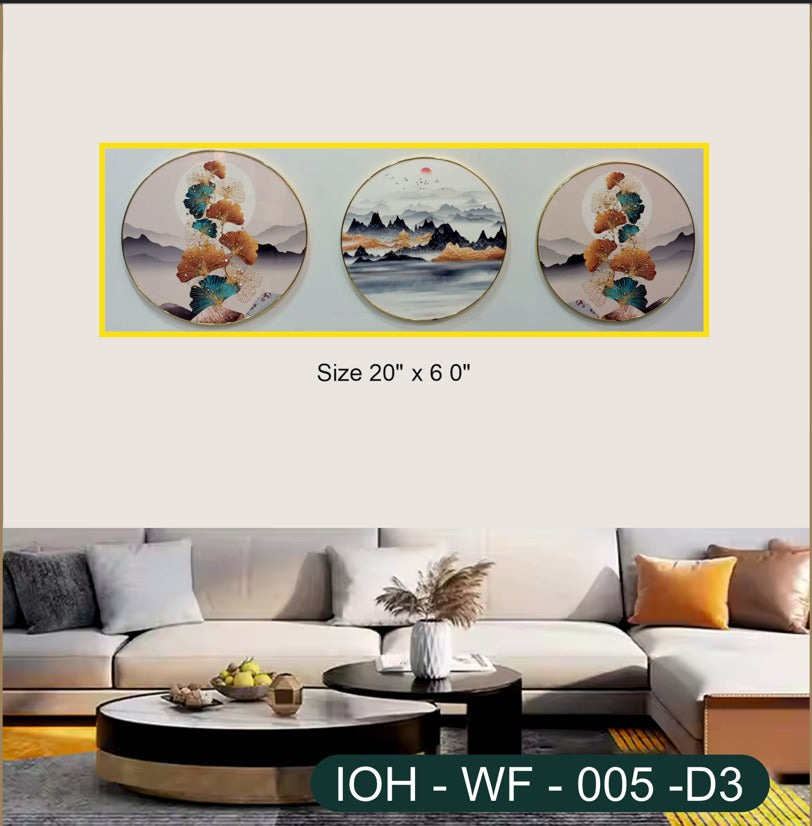 Nature-Inspired Crystal Wall Frame with Gold PVC – Serene Mountain and Tree Design for Elegant Interiors