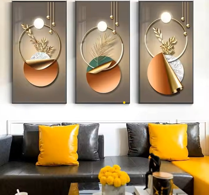 Luxury Crystal Wall Frame with Gold PVC – Elegant Modern Art for Living Room or Office Décor