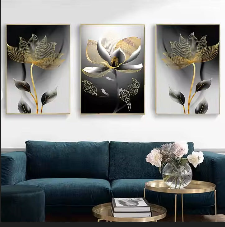 Elegant Crystal Wall Frame with Gold PVC – Contemporary Art Accent for Luxe Living or Office Spaces