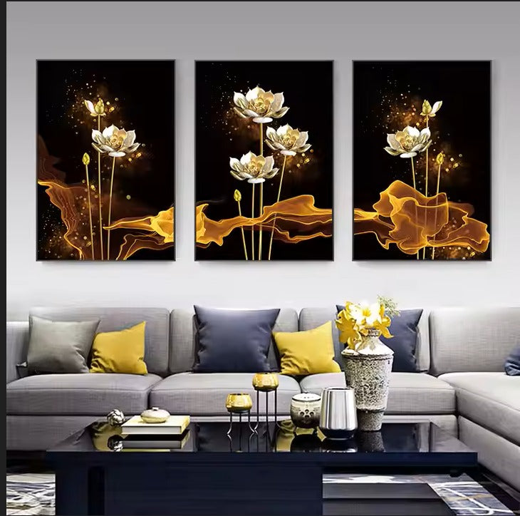 Elegant Crystal Wall Art with Gold PVC Frame – Luxurious Abstract Design for Modern Interiors