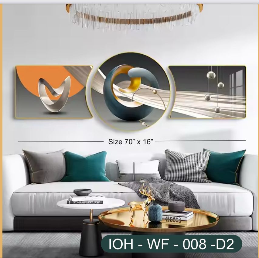 Modern Geometric Wall Frame Set – Abstract Metallic Design in Gold, Grey, and Bold Accents