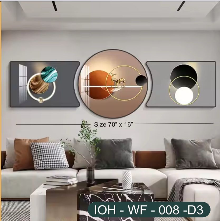 Contemporary Wall Frame Set – Abstract Geometry and Deer Design with Elegant Gold Accents