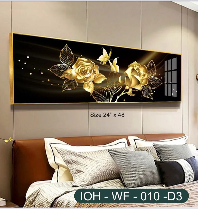 Golden Rose and Butterfly Wall Art – Elegant Floral Design for Luxurious Bedroom or Living Spaces