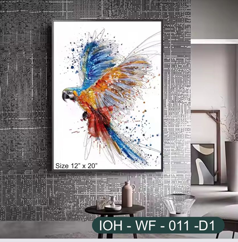 Vibrant Watercolor Parrot Wall Art – Crystal Wall Frame with PVC Gold Framing