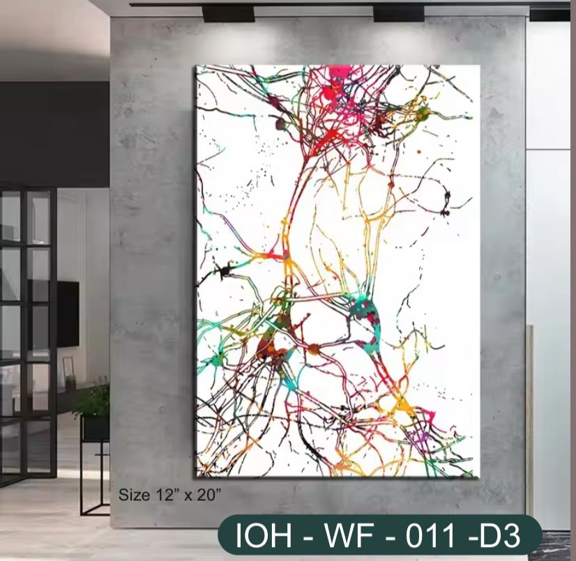 Vibrant Abstract Splatter Art – Crystal Wall Frame in White with Colorful Neural Energy Lines