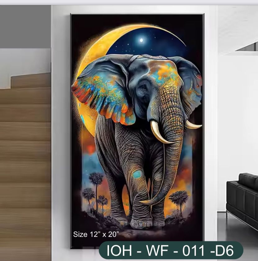 Elephant Wall Frame – Moonlit Jungle Artwork with Vibrant Colors and a Mystical Night Sky