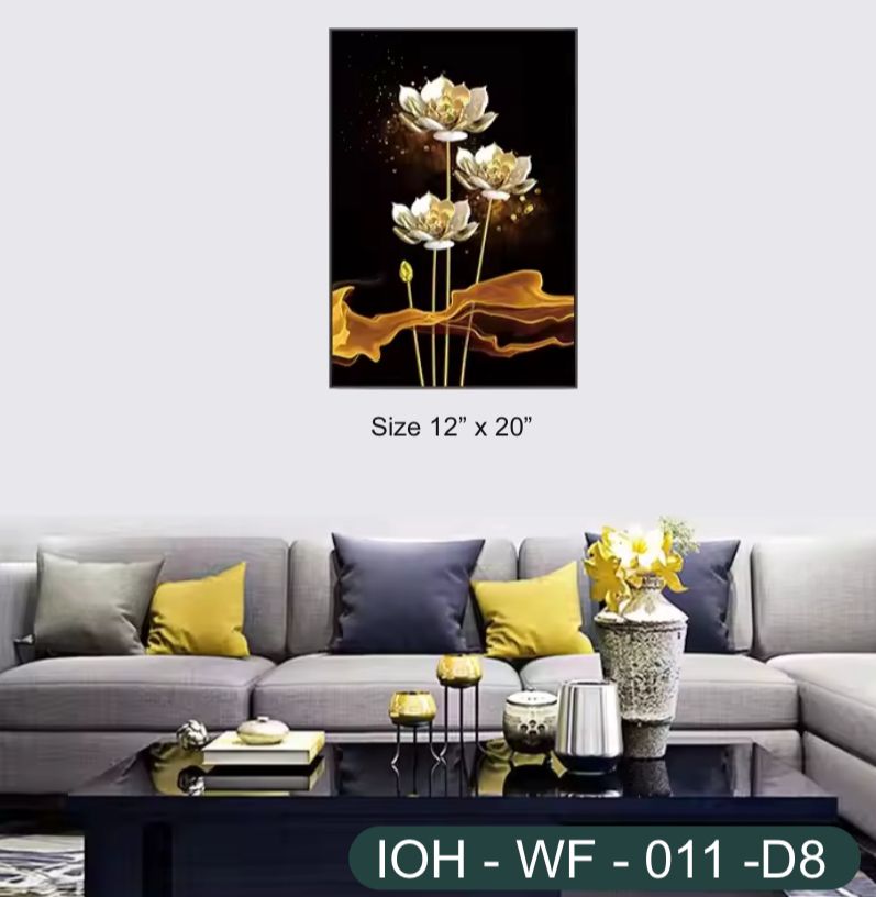 Golden Lotus Wall Frame – Floral Art on Black Background