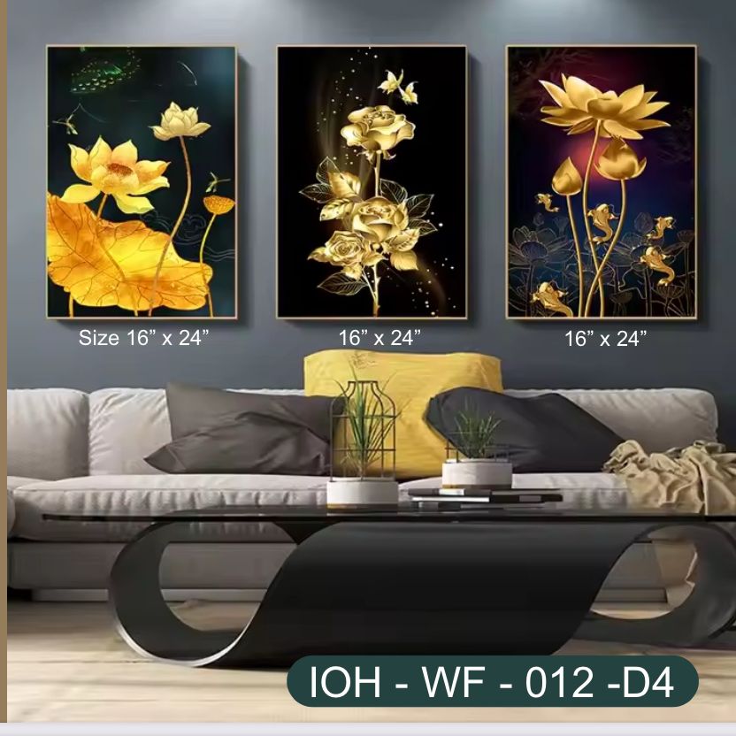 Golden Bloom Wall Frame – Set of 3