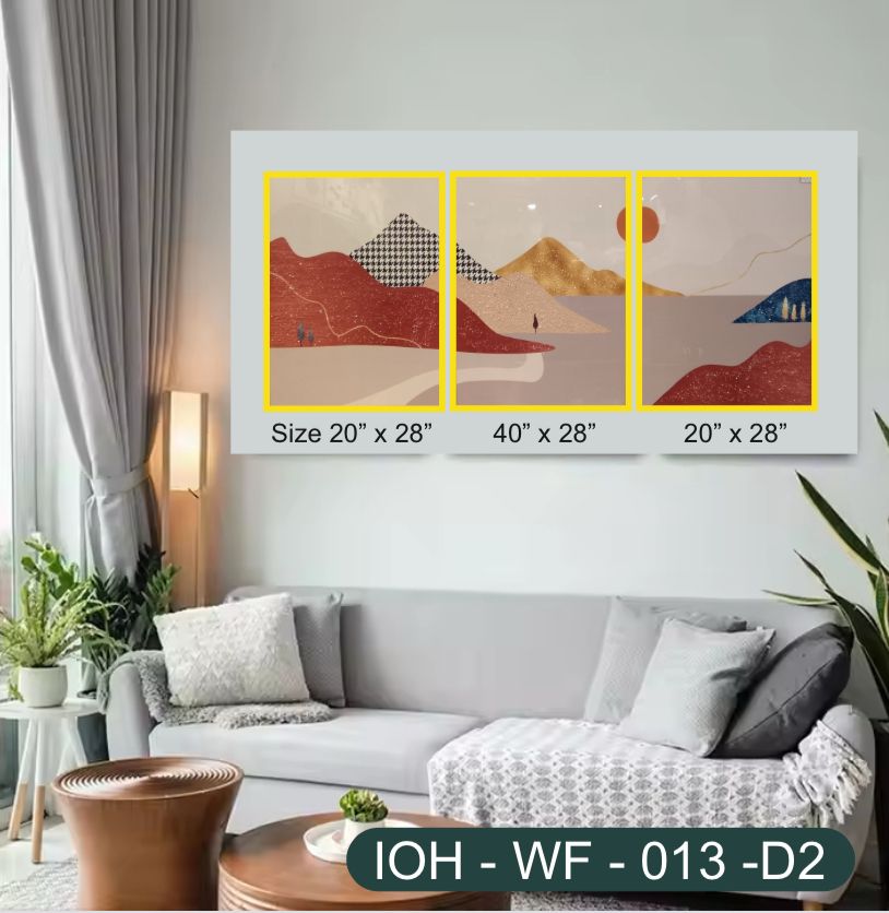 Abstract Mountain Landscape Wall Frame with Golden Sun and Earthy Tones for Elegant Interiors