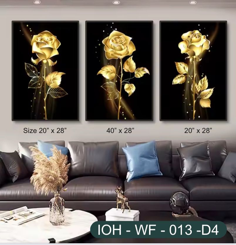 Luxurious Golden Rose Wall Art with Striking Black Background and Modern Elegance