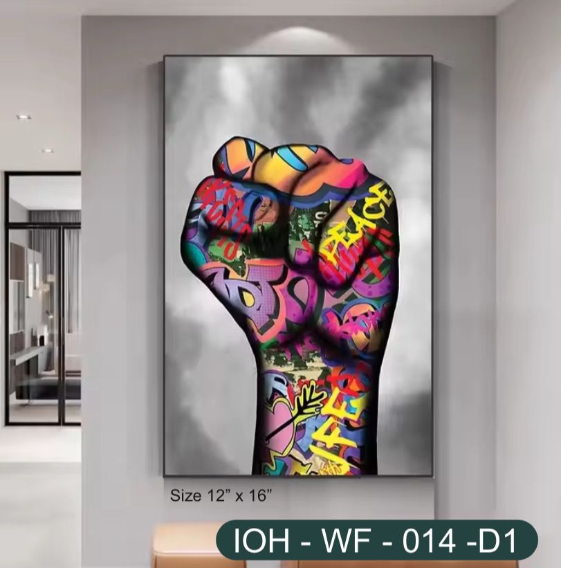 Bold Graffiti Fist Artwork with Powerful Street Art Vibes in Crystal Finish Gold Frame