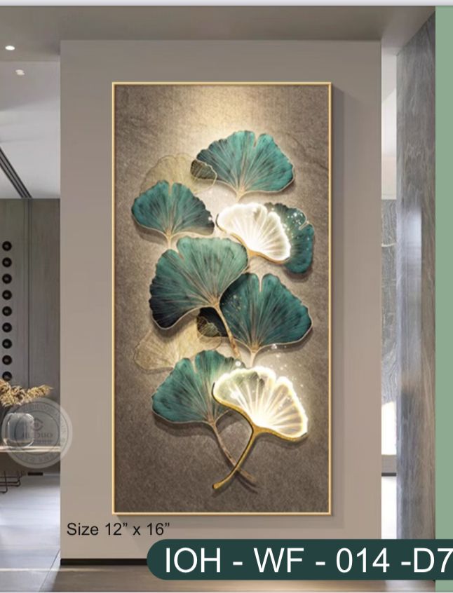 Golden Glow Ginkgo Leaves Wall Art in Textured Frame