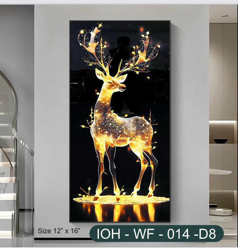Golden Starlit Deer Wall Art on Midnight Backdrop