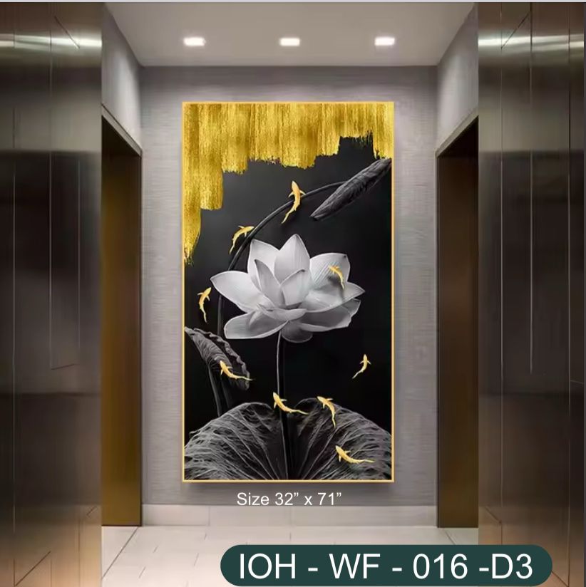 Golden Koi & Lotus Elegance – Vertical Wall Frame