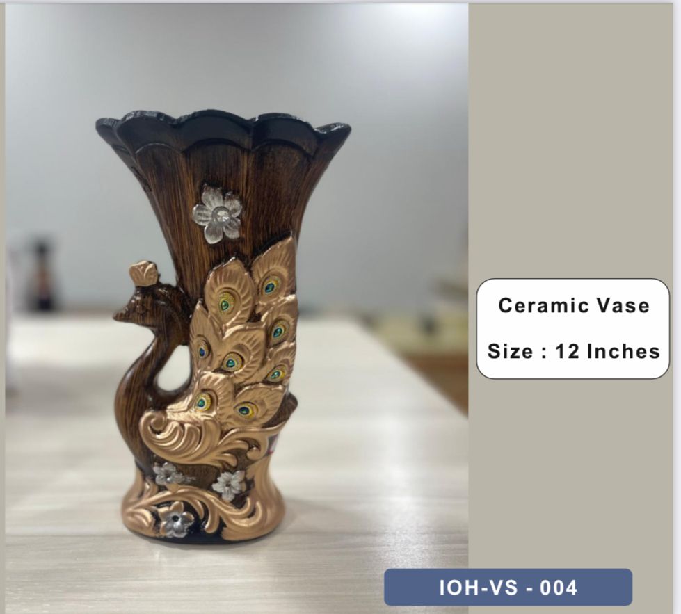 Elegant Ceramic Vase with Intricate Peacock and Floral Design