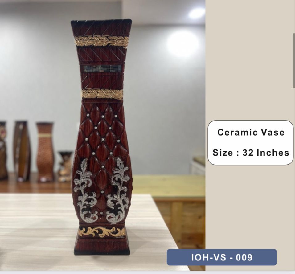Tall Ornate Ceramic Vase with Gold and Silver Embellishments