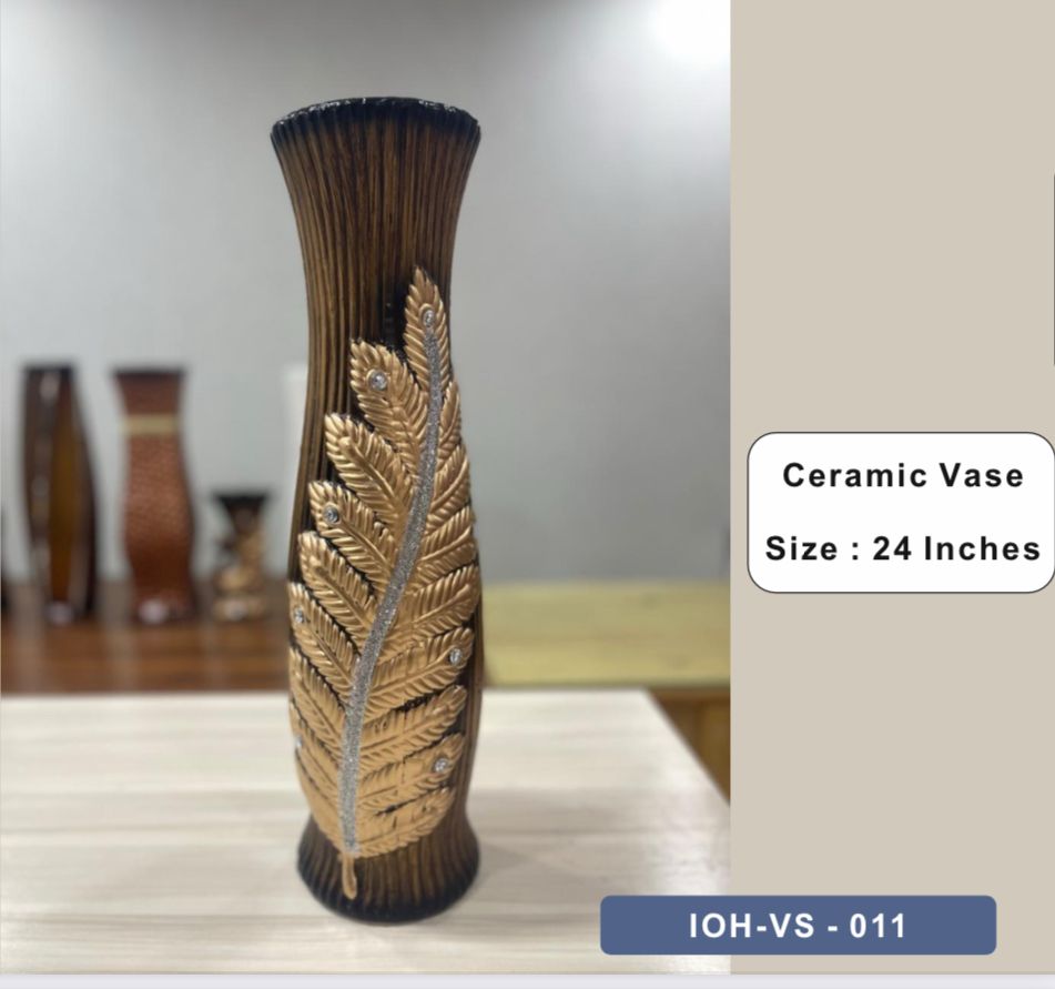 Elegant Brown Ceramic Vase with Detailed Floral Embossed Patterns