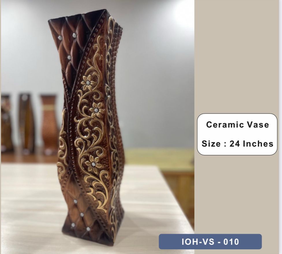 Elegant Brown Ceramic Vase with Detailed Floral Embossed Patterns