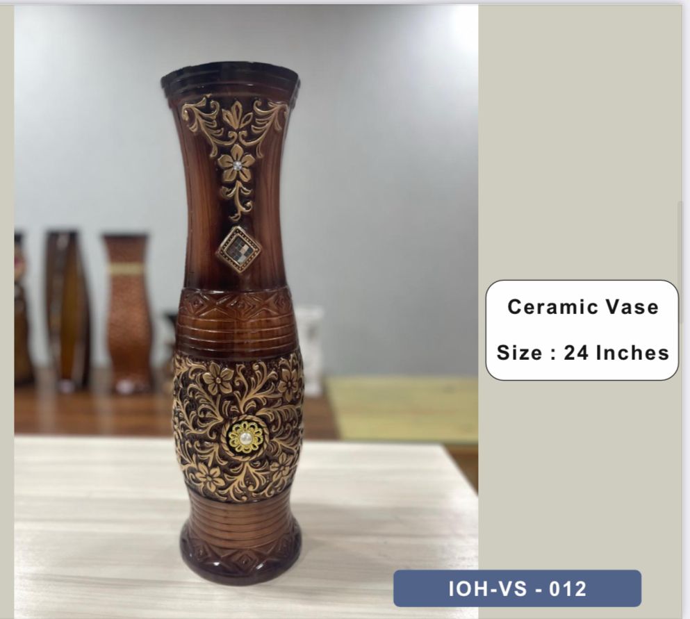 Elegant Ceramic Vase with Floral Carving and Diamond-Shaped Accent