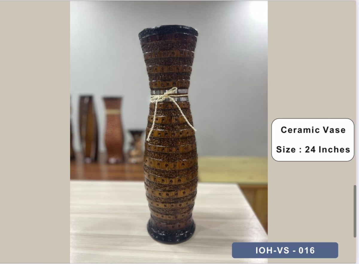 Rustic Brown Ceramic Vase with Rope Accent and Textured Design