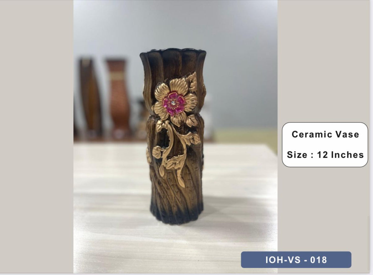 Rustic Floral Ceramic Vase with Embossed Pink Blossom